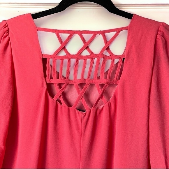 Coral Pink Flow Slip Dress With Cross Back Detail - Picture 5 of 5